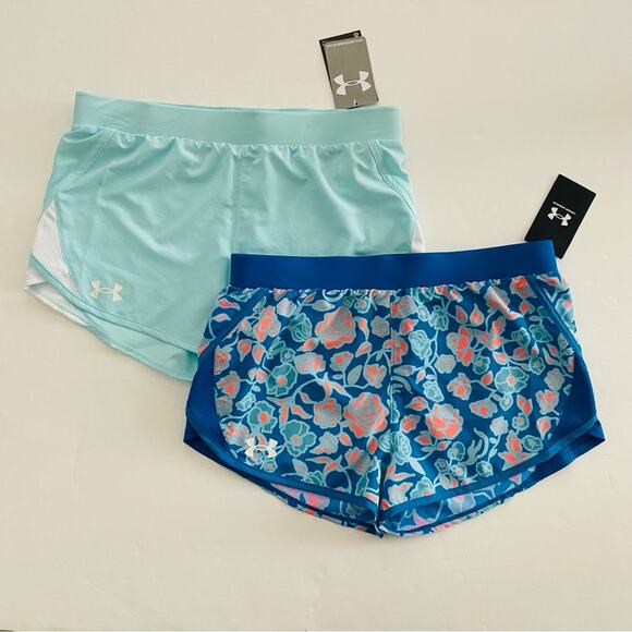 Under Armour | Fly By Shorts Aqua Floral Drawstring NWT L - Picture 1 of 9